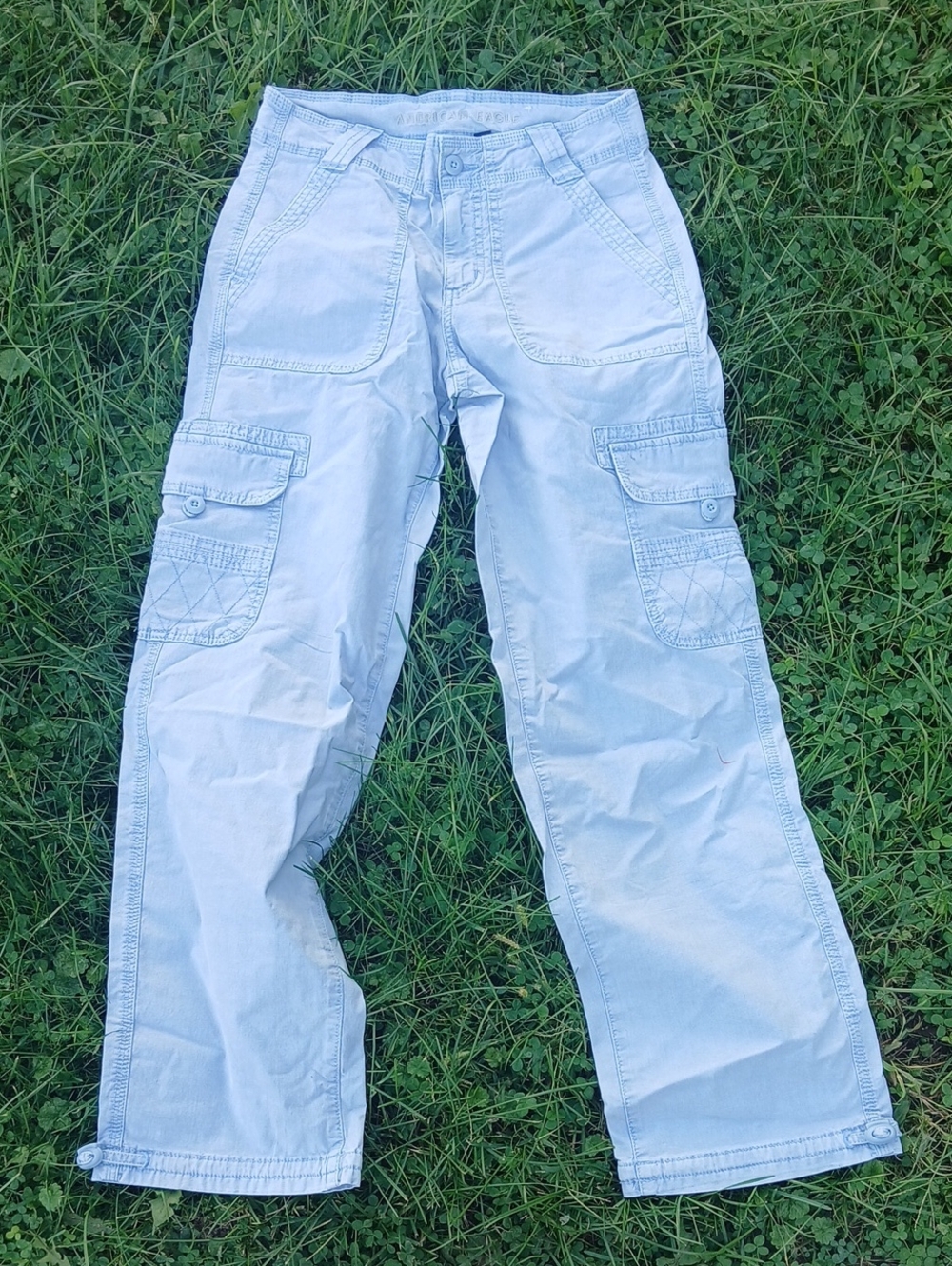 A.E.O Baggy Jogger  Stretch Light Wash Cargo Pants - Pale Blue Size 0